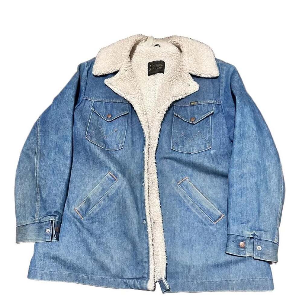 Vintage Maverick Ranch Coat Denim Sherpa Lined Jacket XL Made in USA